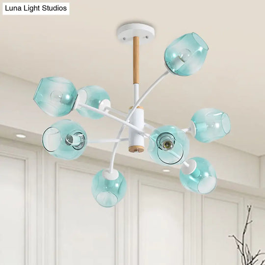 Contemporary Dome Chandelier With Blue/Tan Glass 6/8 Lights - Stylish Pendant Light For Living Room