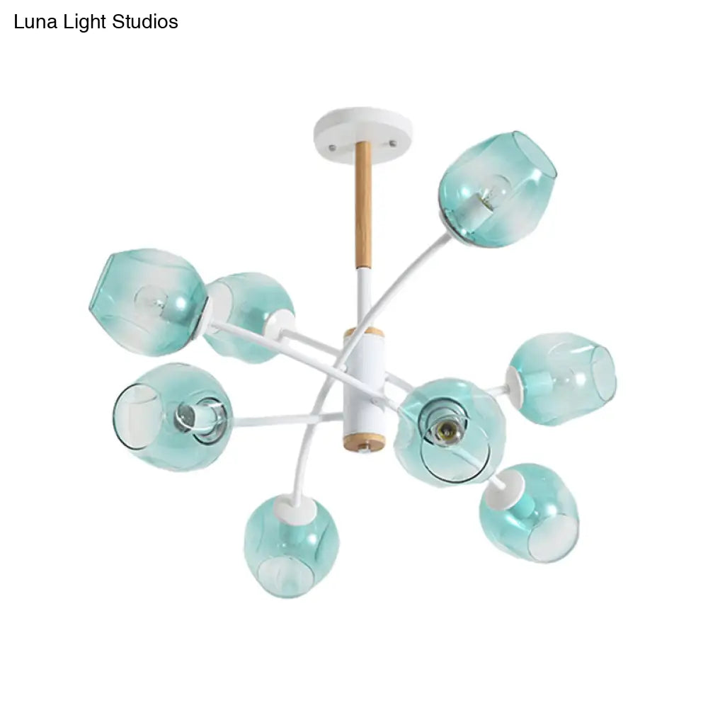 Contemporary Dome Living Room Chandelier: Blue/Tan Glass 6/8 Lights Stylish Pendant Light