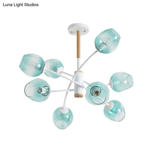 Contemporary Dome Living Room Chandelier: Blue/Tan Glass 6/8 Lights Stylish Pendant Light