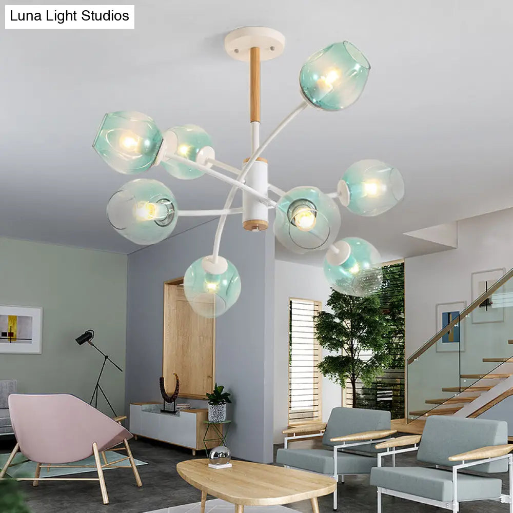 Contemporary Dome Chandelier With Blue/Tan Glass 6/8 Lights - Stylish Pendant Light For Living Room