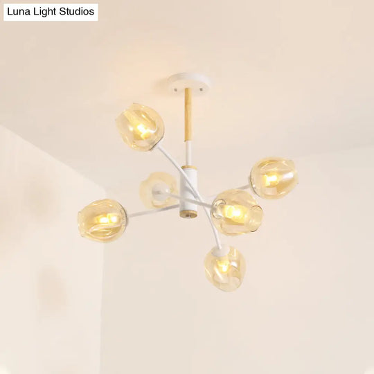 Contemporary Dome Living Room Chandelier: Blue/Tan Glass 6/8 Lights Stylish Pendant Light