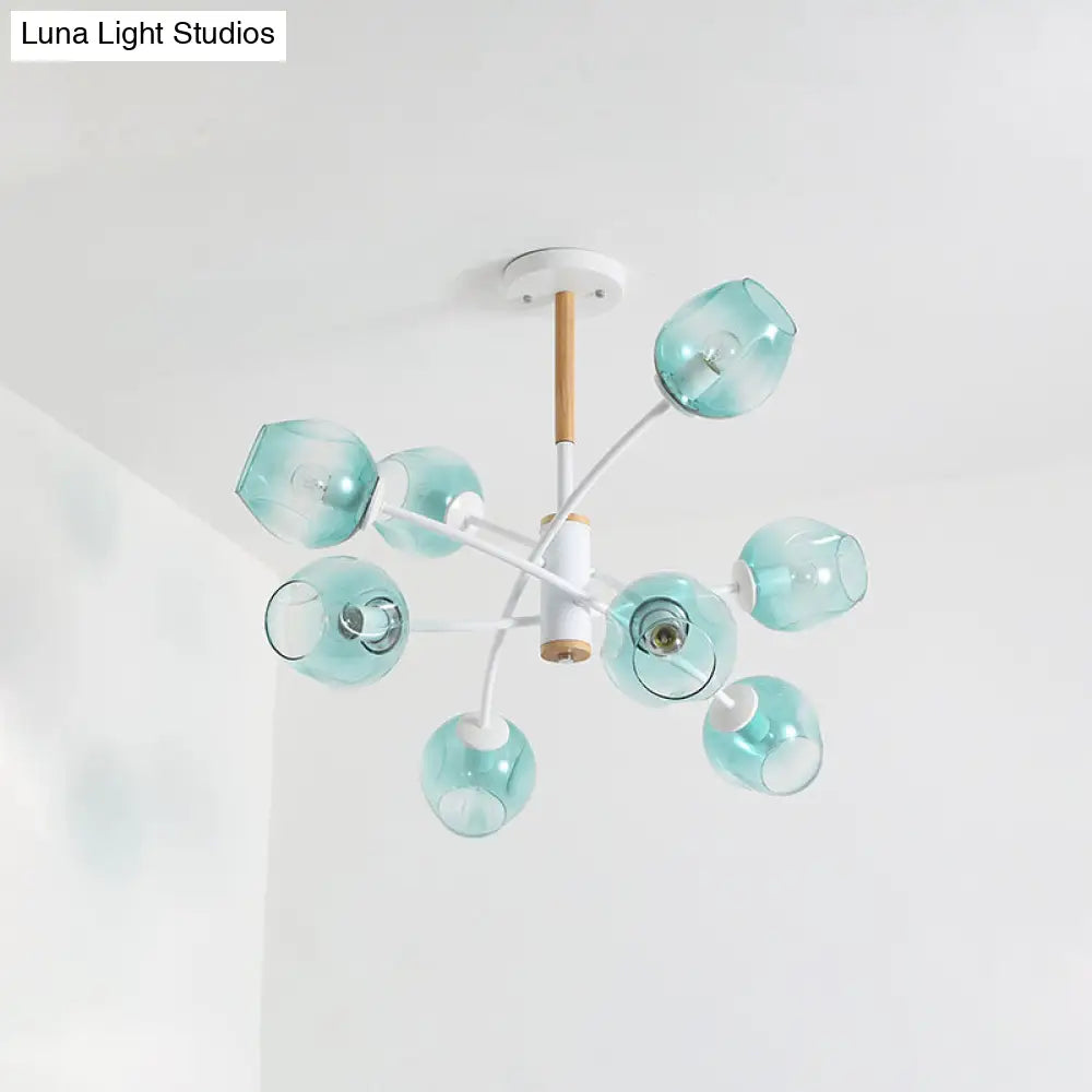 Contemporary Dome Living Room Chandelier: Blue/Tan Glass 6/8 Lights Stylish Pendant Light