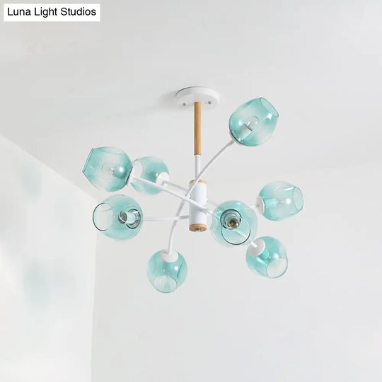 Contemporary Dome Living Room Chandelier: Blue/Tan Glass 6/8 Lights Stylish Pendant Light