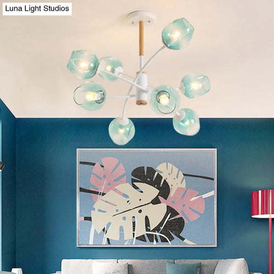 Contemporary Dome Living Room Chandelier: Blue/Tan Glass 6/8 Lights Stylish Pendant Light