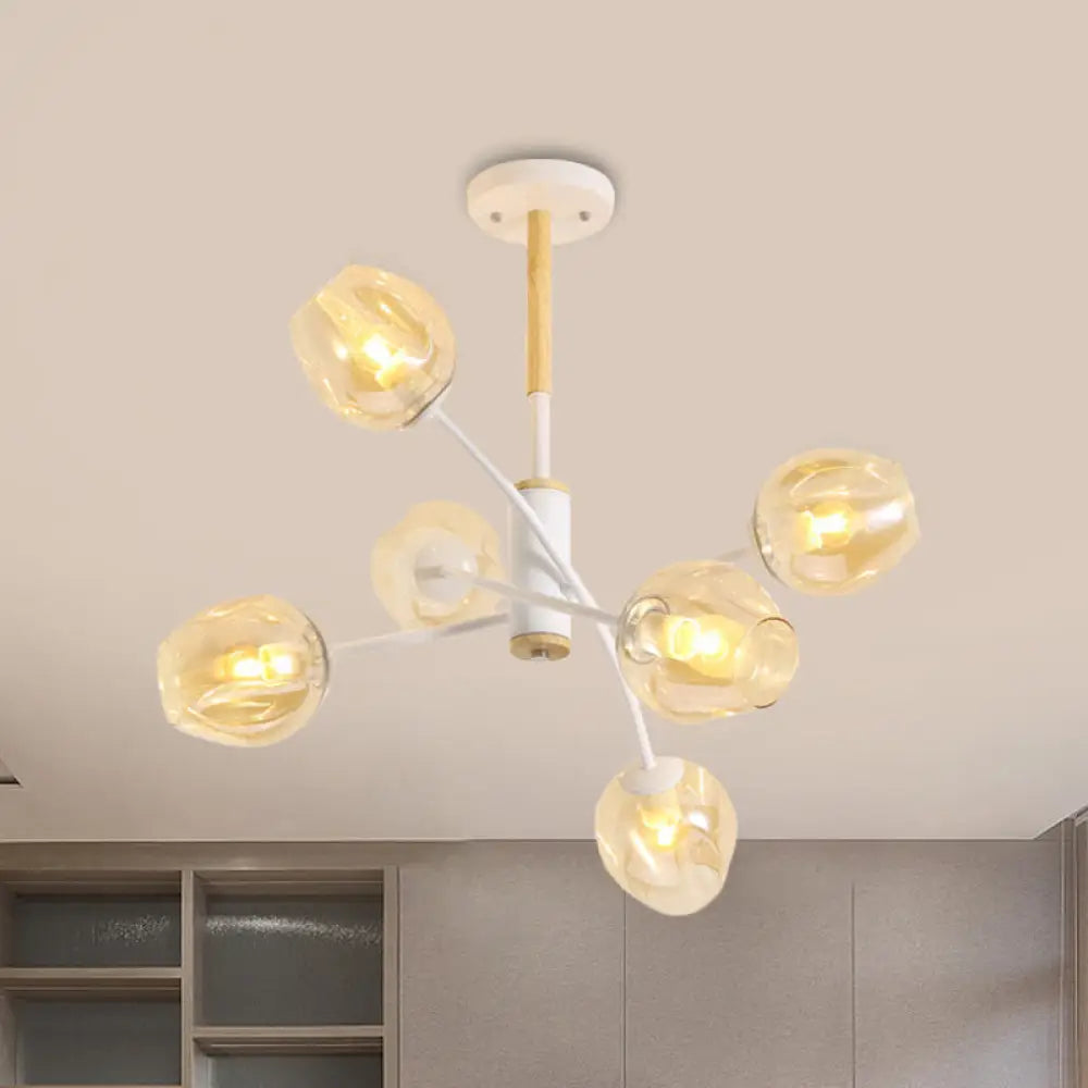 Contemporary Dome Living Room Chandelier: Blue/Tan Glass 6/8 Lights Stylish Pendant Light 6 / Tan