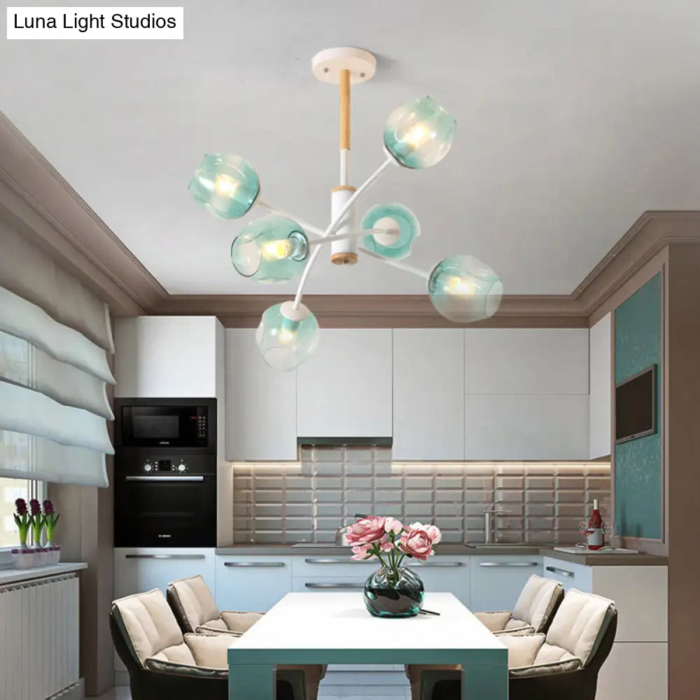 Contemporary Dome Living Room Chandelier: Blue/Tan Glass 6/8 Lights Stylish Pendant Light