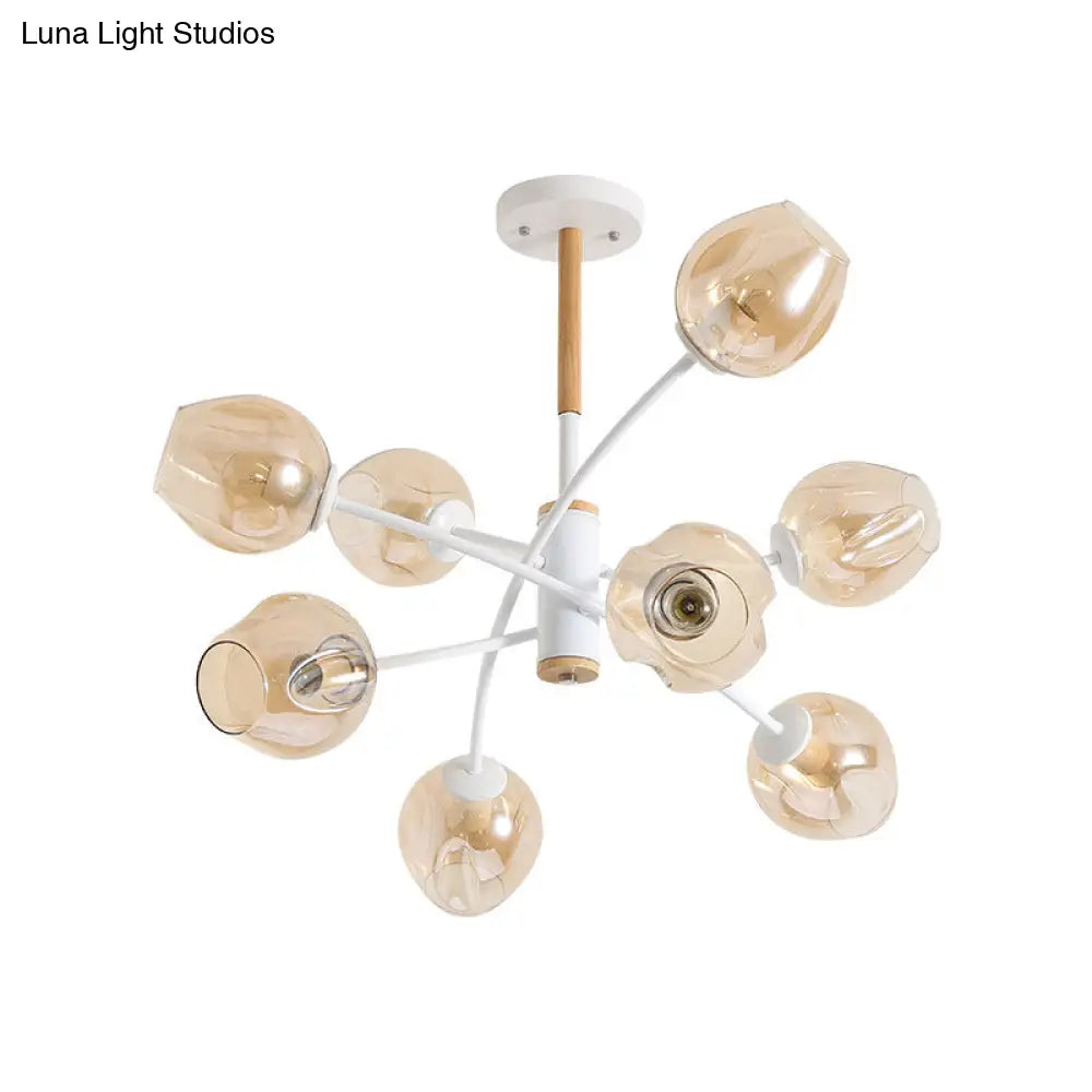 Contemporary Dome Living Room Chandelier: Blue/Tan Glass 6/8 Lights Stylish Pendant Light