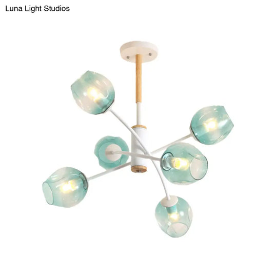 Contemporary Dome Chandelier With Blue/Tan Glass 6/8 Lights - Stylish Pendant Light For Living Room