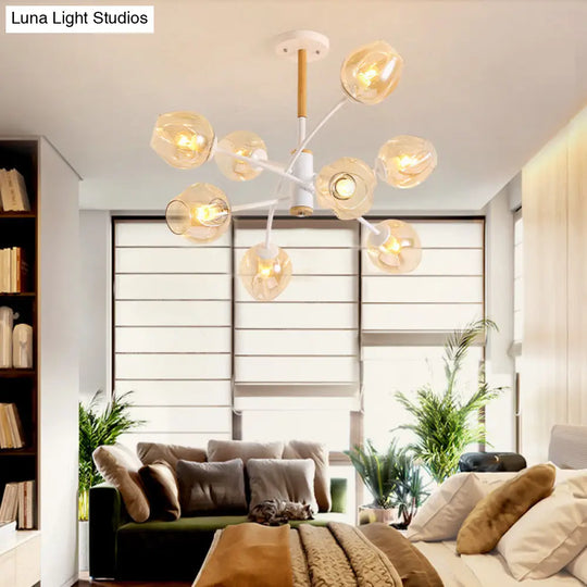 Contemporary Dome Living Room Chandelier: Blue/Tan Glass 6/8 Lights Stylish Pendant Light