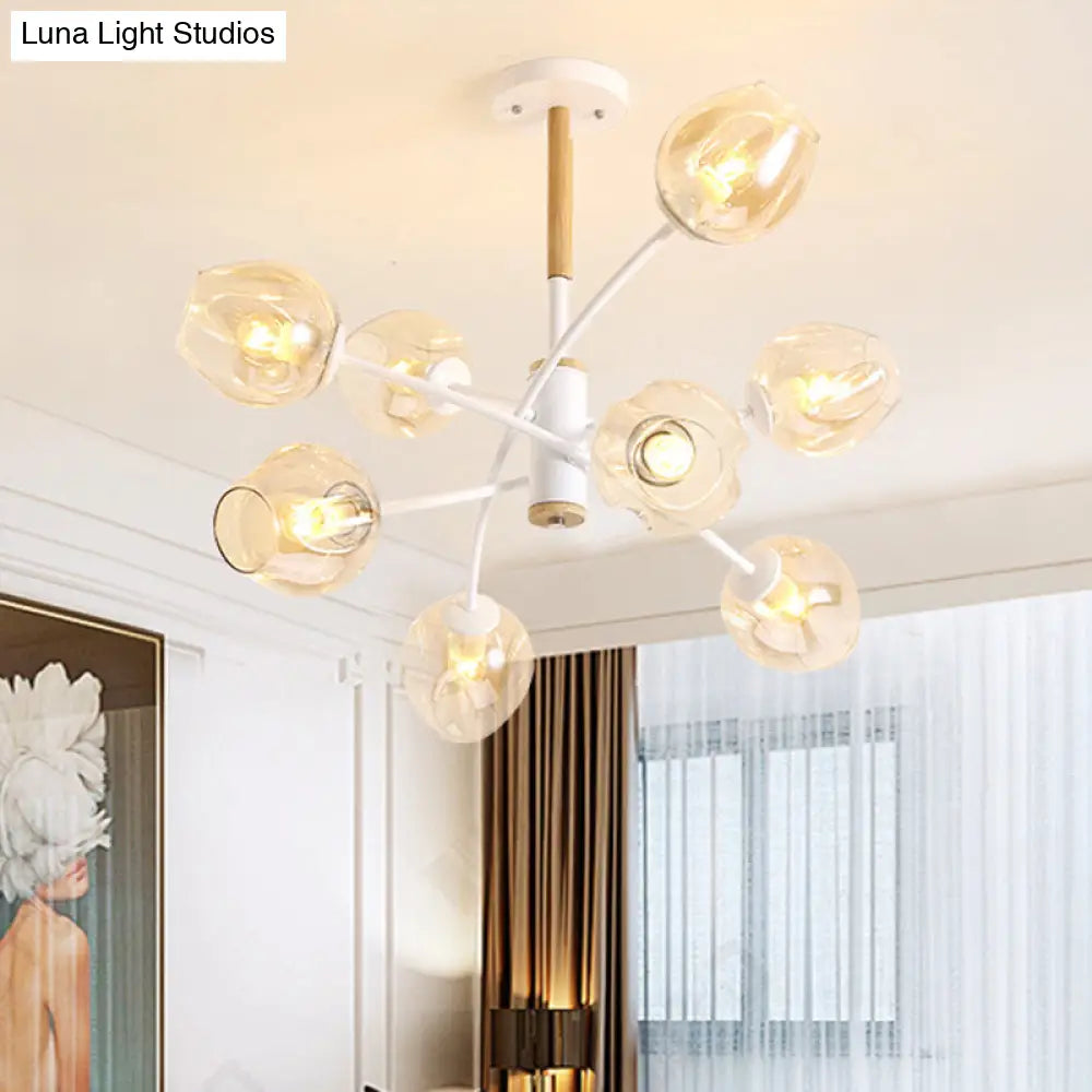 Contemporary Dome Living Room Chandelier: Blue/Tan Glass 6/8 Lights Stylish Pendant Light