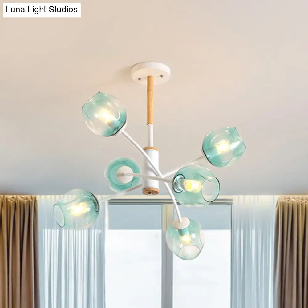 Contemporary Dome Living Room Chandelier: Blue/Tan Glass 6/8 Lights Stylish Pendant Light