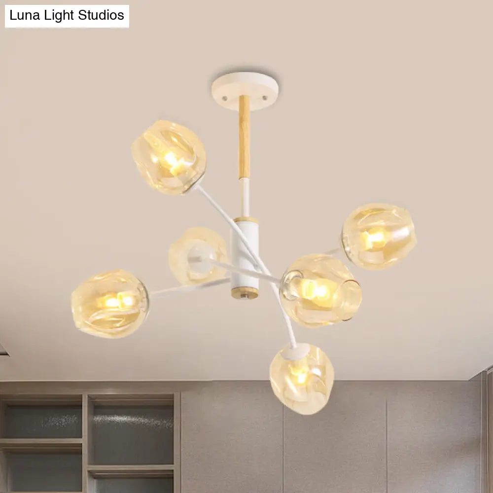 Contemporary Dome Chandelier With Blue/Tan Glass 6/8 Lights - Stylish Pendant Light For Living Room