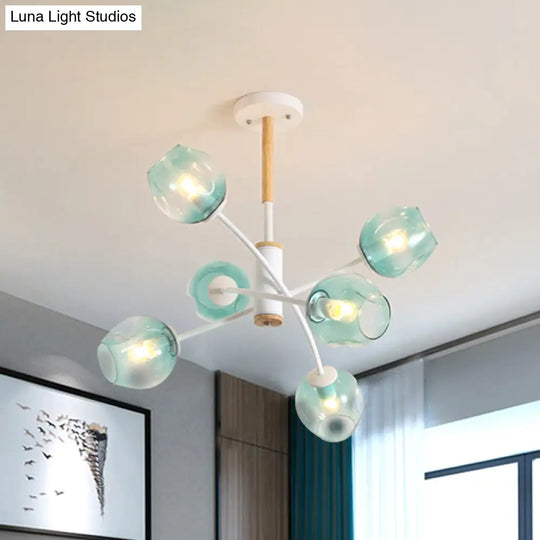 Contemporary Dome Living Room Chandelier: Blue/Tan Glass 6/8 Lights Stylish Pendant Light