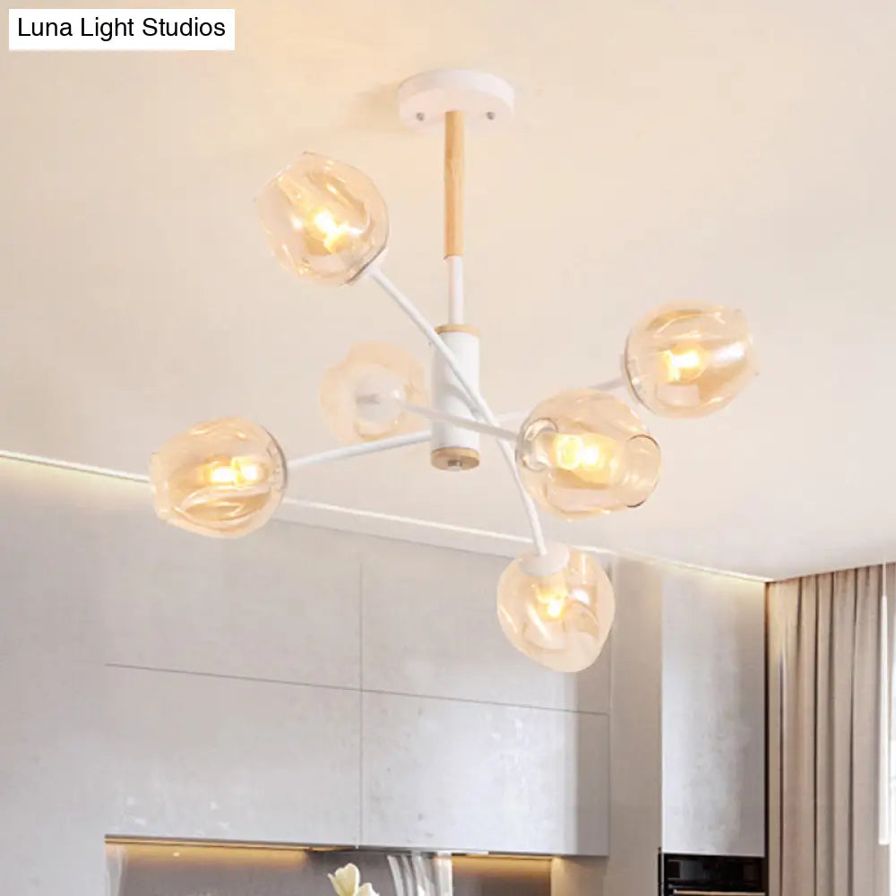 Contemporary Dome Chandelier With Blue/Tan Glass 6/8 Lights - Stylish Pendant Light For Living Room