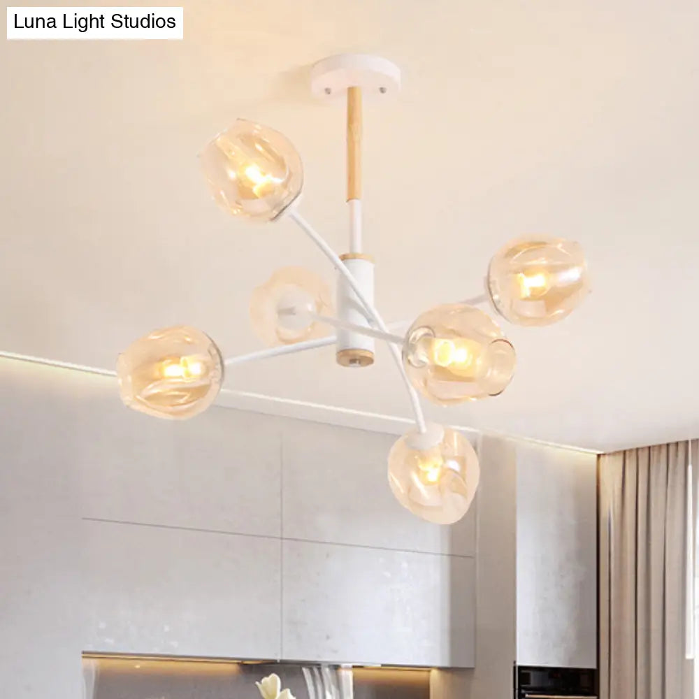 Contemporary Dome Living Room Chandelier: Blue/Tan Glass 6/8 Lights Stylish Pendant Light