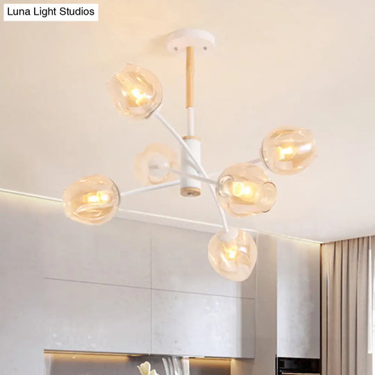 Contemporary Dome Living Room Chandelier: Blue/Tan Glass 6/8 Lights Stylish Pendant Light