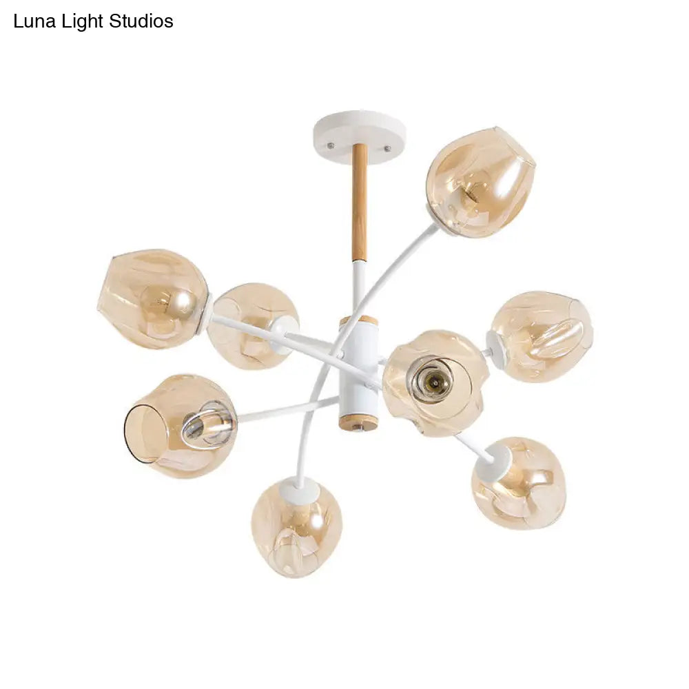 Contemporary Dome Chandelier With Blue/Tan Glass 6/8 Lights - Stylish Pendant Light For Living Room