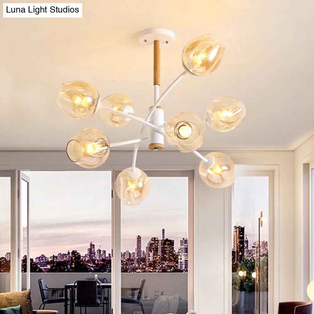 Contemporary Dome Living Room Chandelier: Blue/Tan Glass 6/8 Lights Stylish Pendant Light