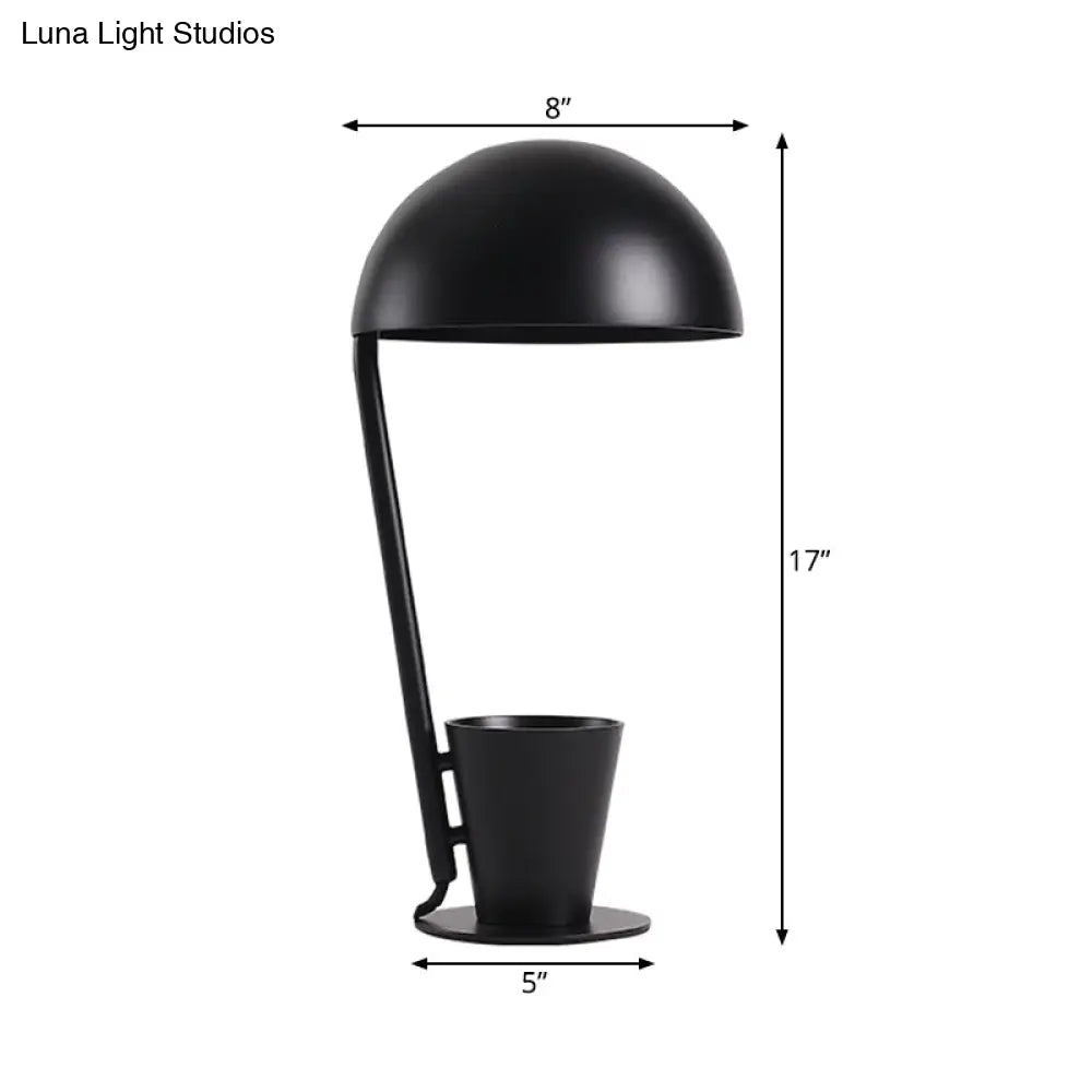 Contemporary Dome Metallic Shade Desk Lamp - Black/Gray 1-Bulb Reading Book Light With Storage Cup