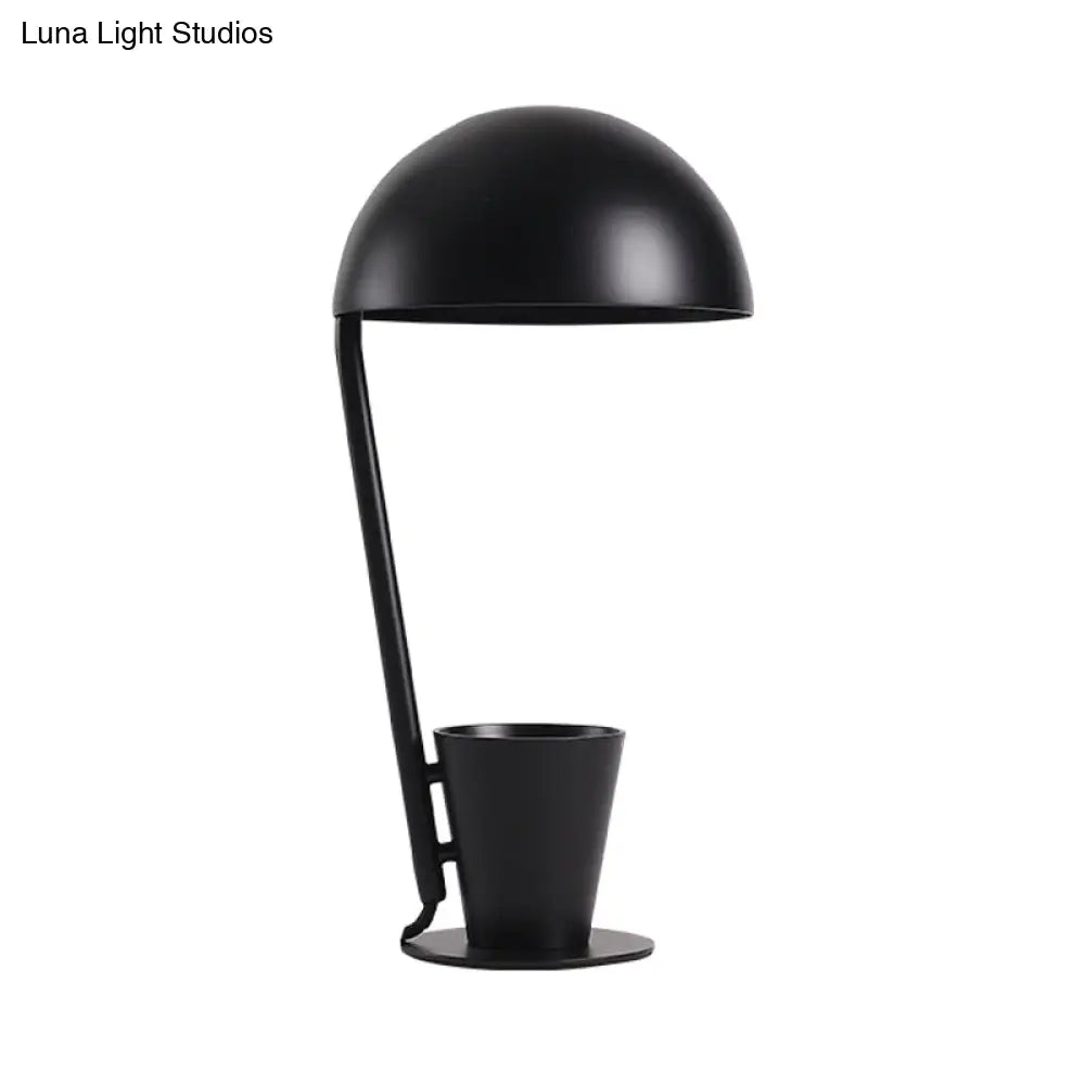 Contemporary Dome Metallic Shade Desk Lamp - Black/Gray 1-Bulb Reading Book Light With Storage Cup