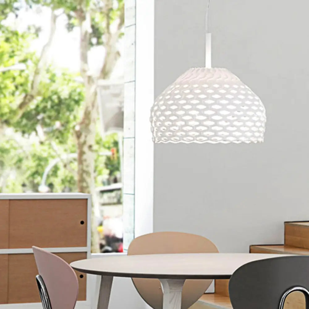 Contemporary Dome Pendant Light: Resin 1-Light White/Black Hanging Lamp For Dining Room White