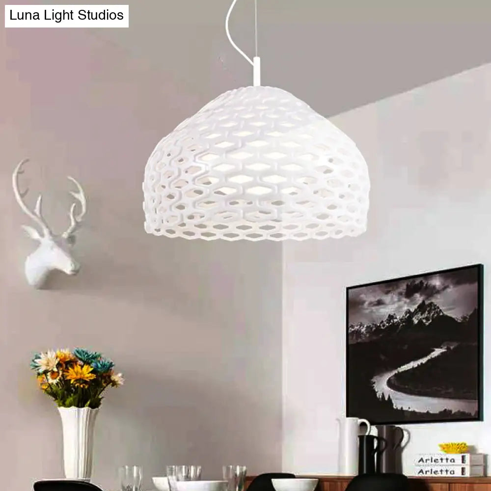 Contemporary Dome Pendant Light: Resin 1-Light White/Black Hanging Lamp For Dining Room