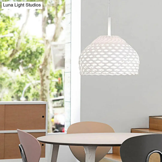 Dome Pendant Light: Contemporary Resin Hanging Lamp For Dining Room White/Black Fixture White