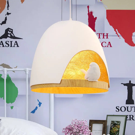 Contemporary Dome Pendant Light With Nest And Bird Design - Resin Hanging Lamp Fixture