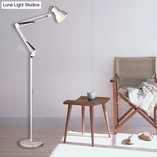 Contemporary Dome Shade Floor Lamp With Metallic Stand - Black/White 1 Light Living Room Task