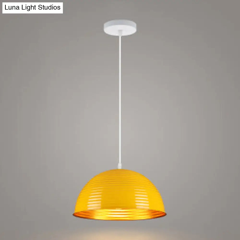 Contemporary Dome Shade Pendant Light With Ruffle - Single Head Red/Yellow/Blue 12/16/19.5 Wide