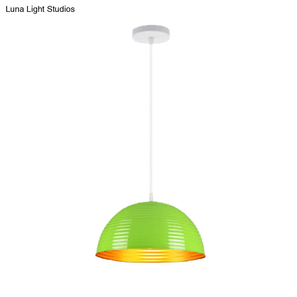 Contemporary Dome Shade Pendant Light With Ruffle - Single Head Red/Yellow/Blue 12/16/19.5 Wide