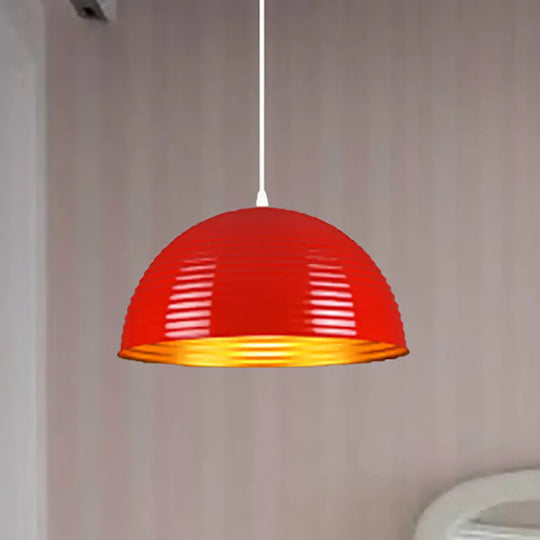 Contemporary Dome Shade Pendant Light - Ruffle Single Head Metal Red/Yellow/Blue Available In