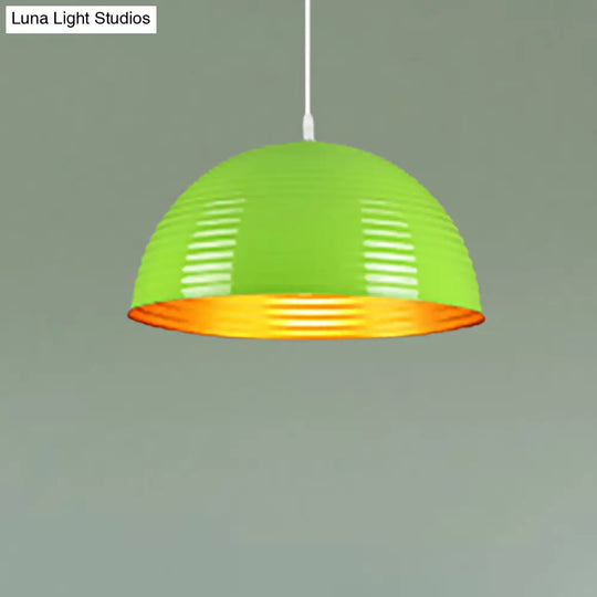 Contemporary Dome Shade Pendant Light With Ruffle - Single Head Red/Yellow/Blue 12/16/19.5 Wide