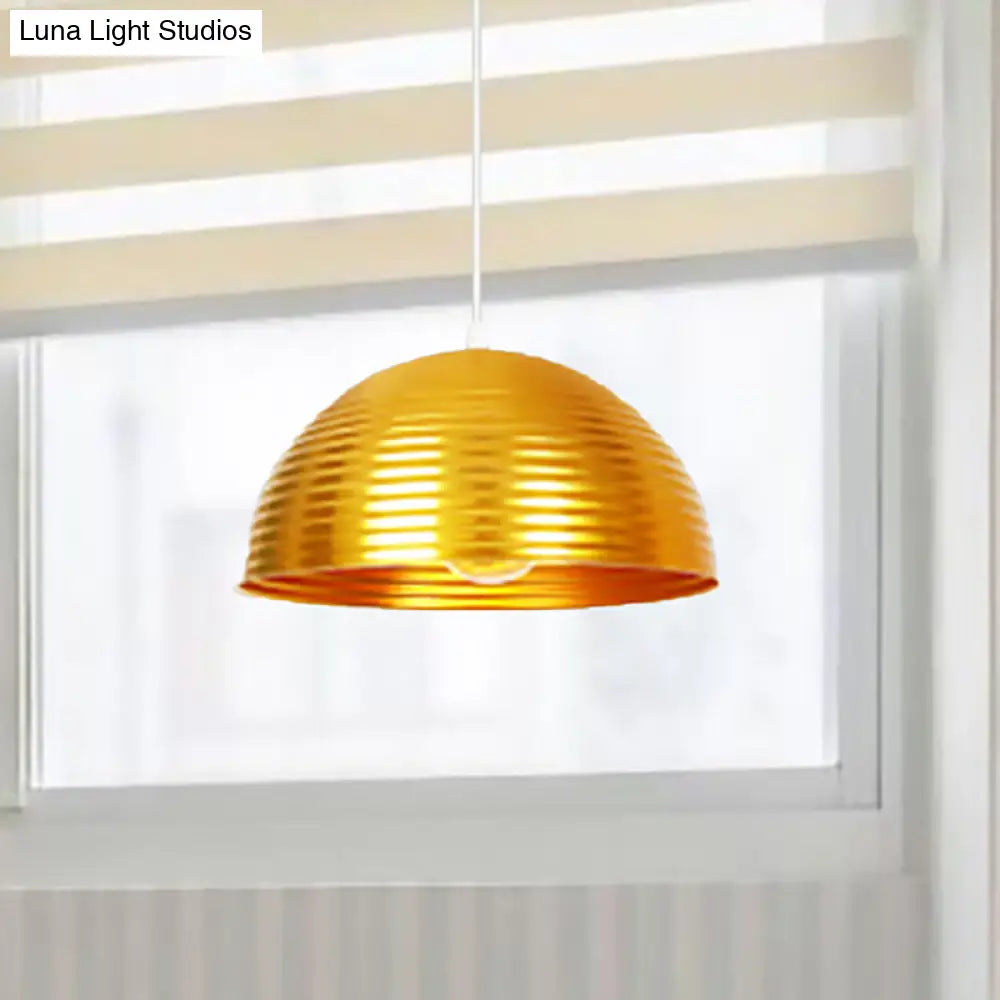 Contemporary Dome Shade Pendant Light With Ruffle - Single Head Red/Yellow/Blue 12/16/19.5 Wide Gold