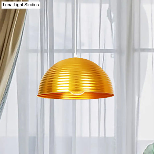 Contemporary Dome Shade Pendant Light - Ruffle Single Head Metal Red/Yellow/Blue Available In