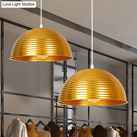 Contemporary Dome Shade Pendant Light With Ruffle - Single Head Red/Yellow/Blue 12/16/19.5 Wide