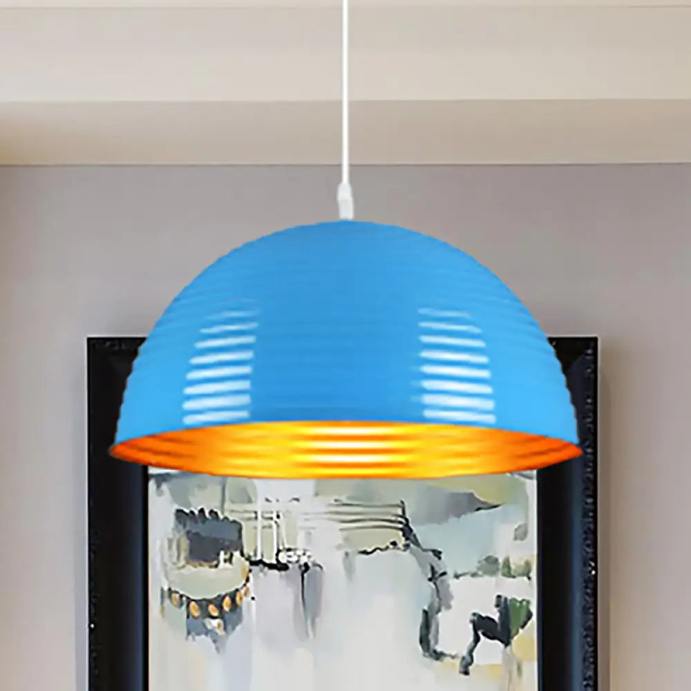 Contemporary Dome Shade Pendant Light - Ruffle Single Head Metal Red/Yellow/Blue Available In