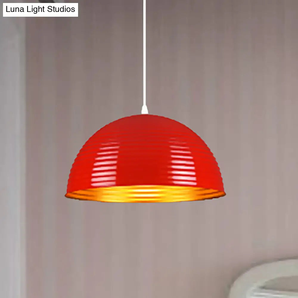 Contemporary Dome Shade Pendant Light With Ruffle - Single Head Red/Yellow/Blue 12/16/19.5 Wide Red