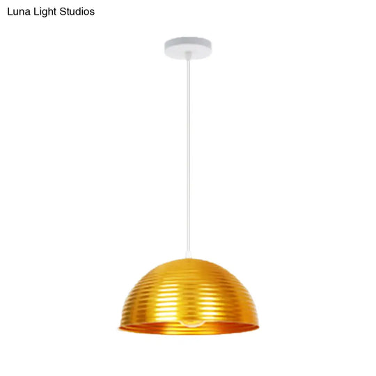 Contemporary Dome Shade Pendant Light - Ruffle Single Head Metal Red/Yellow/Blue Available In