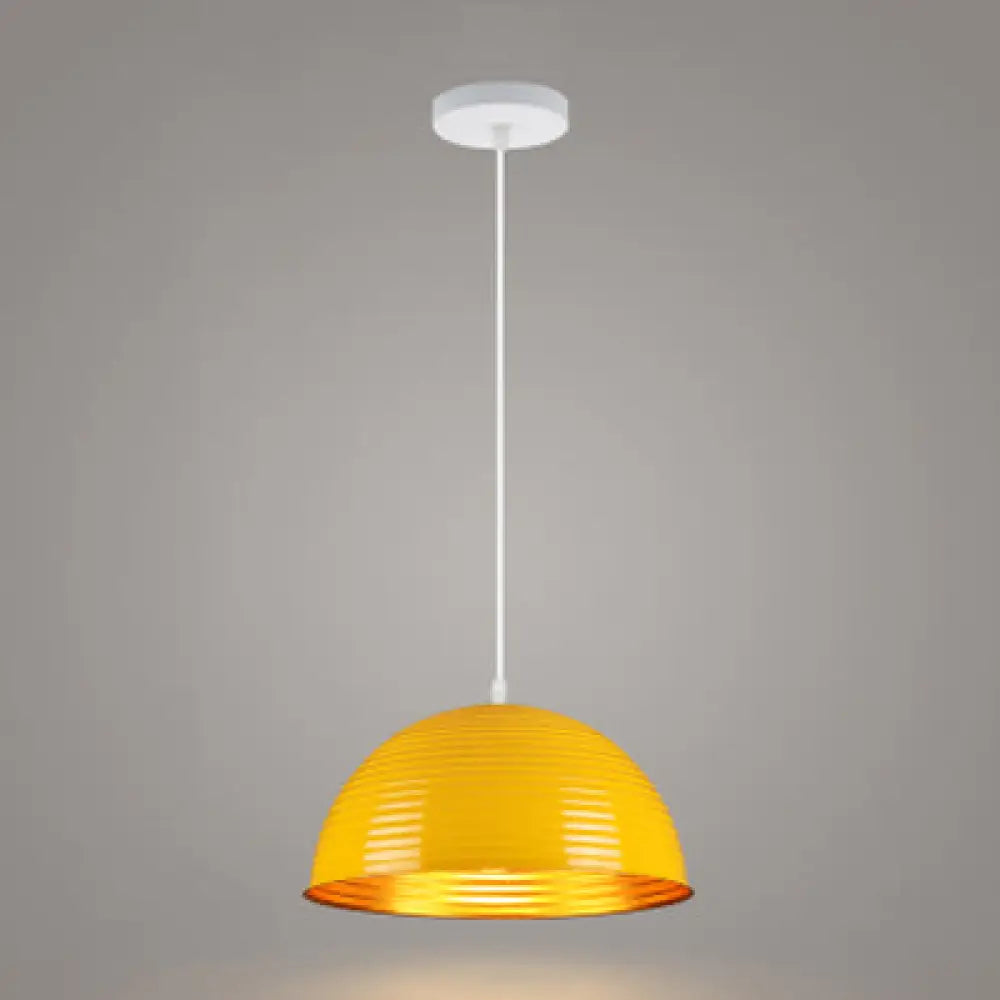 Contemporary Dome Shade Pendant Light - Ruffle Single Head Metal Red/Yellow/Blue Available In