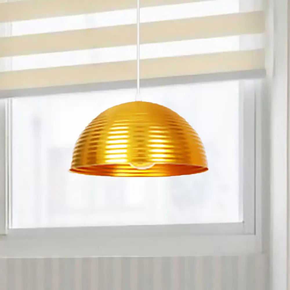 Contemporary Dome Shade Pendant Light - Ruffle Single Head Metal Red/Yellow/Blue Available In