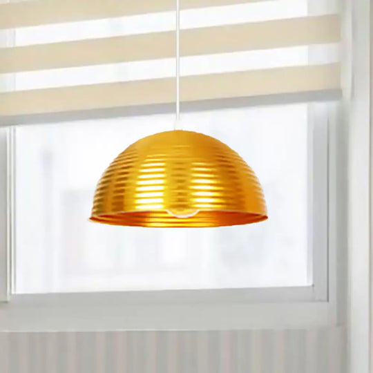 Contemporary Dome Shade Pendant Light - Ruffle Single Head Metal Red/Yellow/Blue Available In