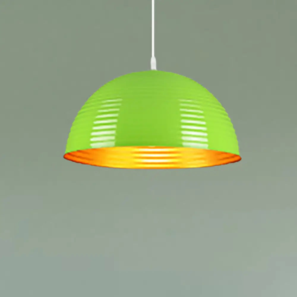 Contemporary Dome Shade Pendant Light - Ruffle Single Head Metal Red/Yellow/Blue Available In