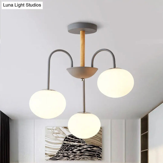 Contemporary White Glass Chandelier With Gray/Green Suspension Light - 3/5 Lights