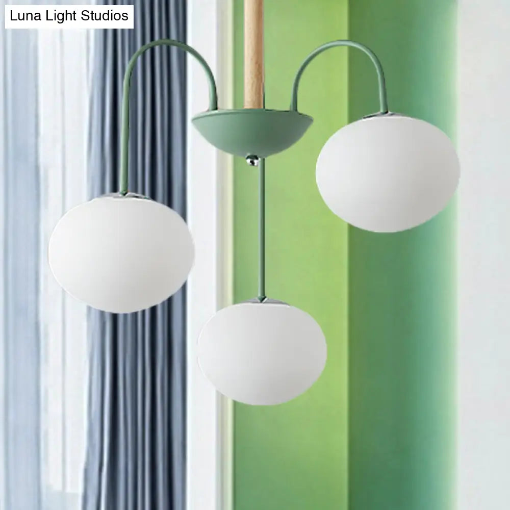 Contemporary Dome White Glass Chandelier - 3/5 Lights Gray/Green Suspension Light