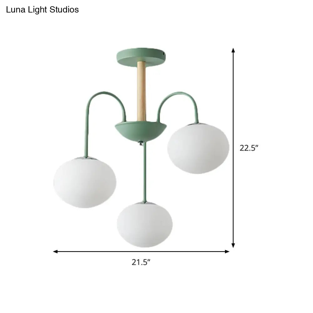 Contemporary White Glass Chandelier With Gray/Green Suspension Light - 3/5 Lights