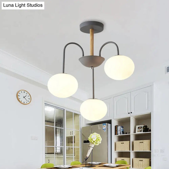 Contemporary White Glass Chandelier With Gray/Green Suspension Light - 3/5 Lights 3 / Grey