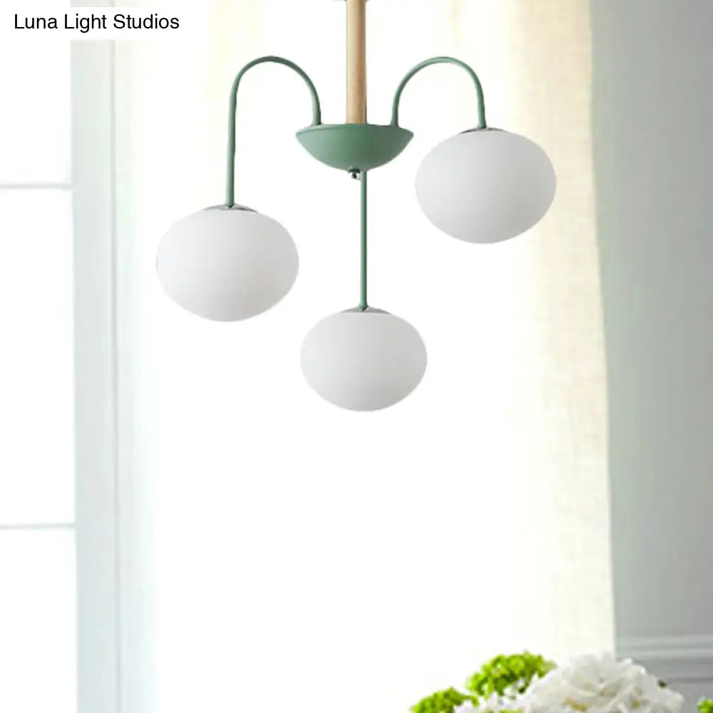 Contemporary Dome White Glass Chandelier - 3/5 Lights Gray/Green Suspension Light