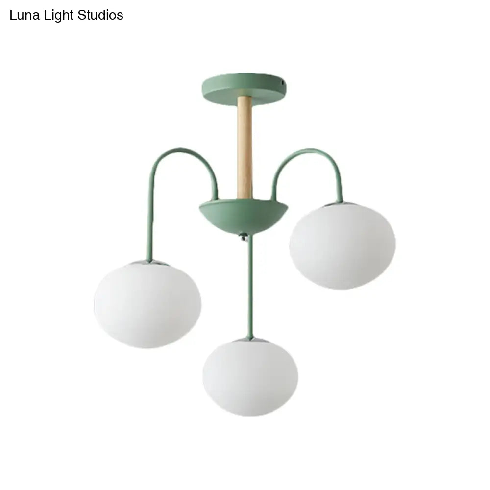 Contemporary White Glass Chandelier With Gray/Green Suspension Light - 3/5 Lights