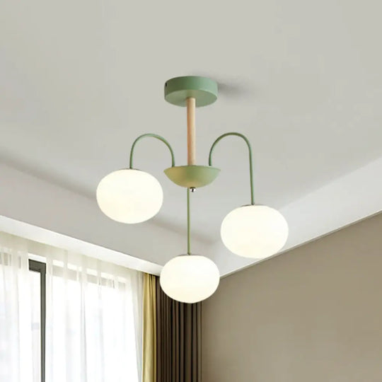 Contemporary Dome White Glass Chandelier - 3/5 Lights Gray/Green Suspension Light 3 / Green